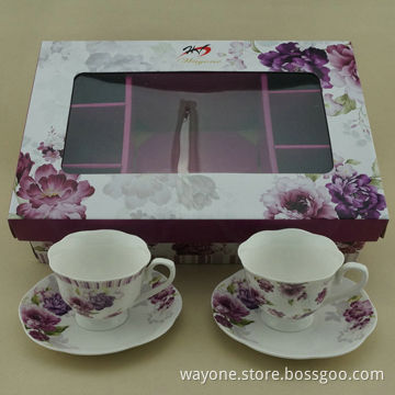 New Bone China Set 6 200cc Tea Cup and Saucer, Flower Design, New Item, 4 Designs